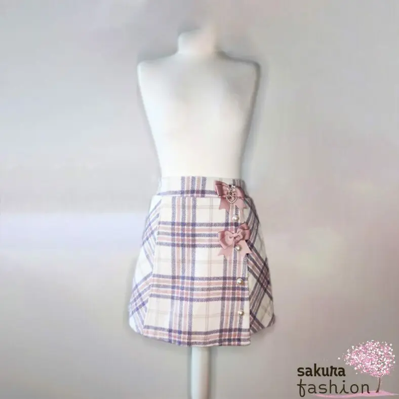 Liz Lisa | Ribbon Brooch Check Skirt | 105-4015-0 | gray