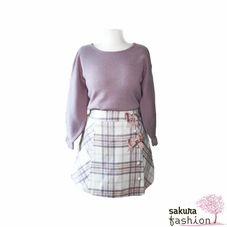 Liz Lisa | Ribbon Brooch Check Skirt | 105-4015-0 | gray