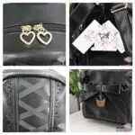 axes femme POETIQUE Kunstlederrucksack Schwarz Mittelgroß Spitze Schnürung Schleife Sanrio Kuromi Metallanhänger Gold Japan Kawaii Feminin kuromi bagpack with charm