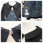 axes femme POETIQUE Kleid Schwarz Grün Bolero Motiv Glitzersteinknopf Sanrio Kuromi Häkelborde Rüschen Kurz Japan Kawaii Feminin kuromi tea room dress black green