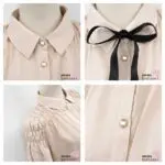 Axes Femme POETIQUE Bluse Rosa Punktemusterung Kragenschleife Schwarz Gerafft Schulterraffung Blassrosa Gepunktet Japan Kawaii Feminin dotted shirring blouse pale pink