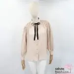 Axes Femme POETIQUE Bluse Rosa Punktemusterung Kragenschleife Schwarz Gerafft Schulterraffung Blassrosa Gepunktet Japan Kawaii Feminin dotted shirring blouse pale pink