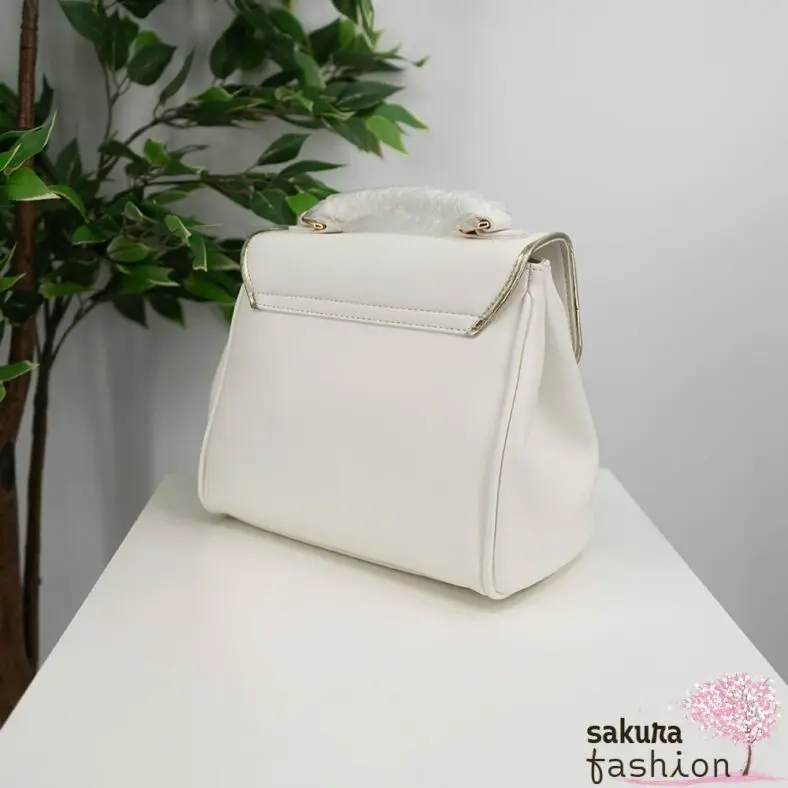 Axes Femme flache Handtasche Kunstleder Orientalischer Stil Weiß goldfarben Kette Anhänger Logo Umhängetasche Schultertasche Elegant Japan Kawaii Feminin oriental style charm bag white