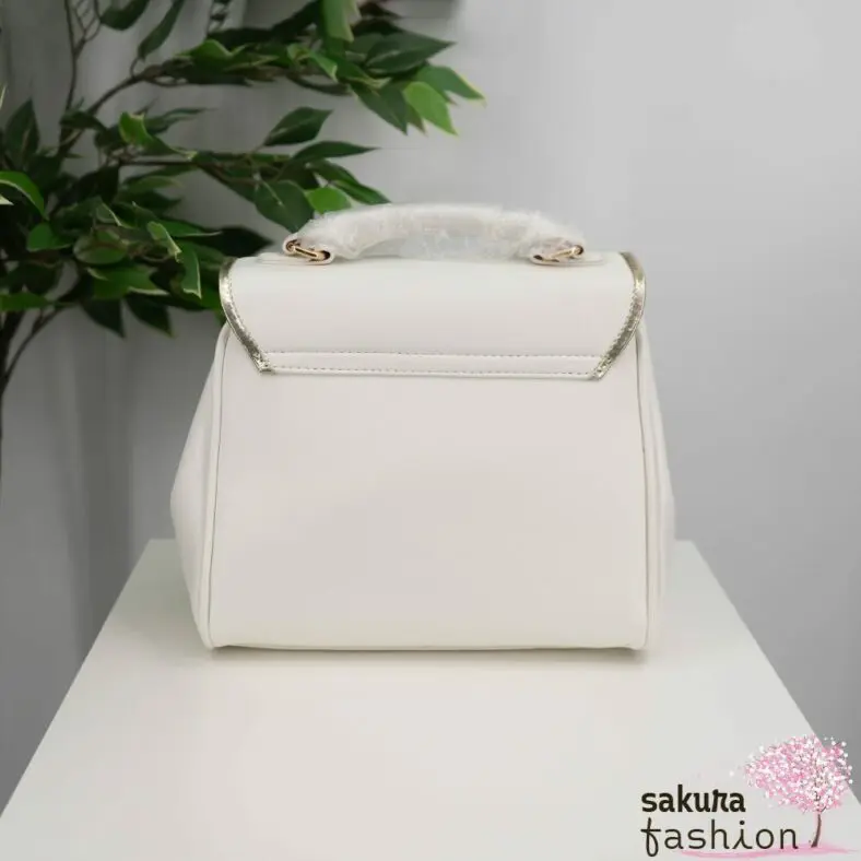 Axes Femme flache Handtasche Kunstleder Orientalischer Stil Weiß goldfarben Kette Anhänger Logo Umhängetasche Schultertasche Elegant Japan Kawaii Feminin oriental style charm bag white