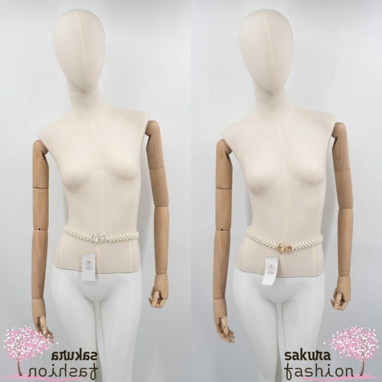 Axes Femme Taillengürtel Perlengürtel Weiß Zierschnalle Gold Silver Schmetterling Elegant Schmucksteine Funkelnd Accessoire Japan Kawaii Feminin pearl chain belt white