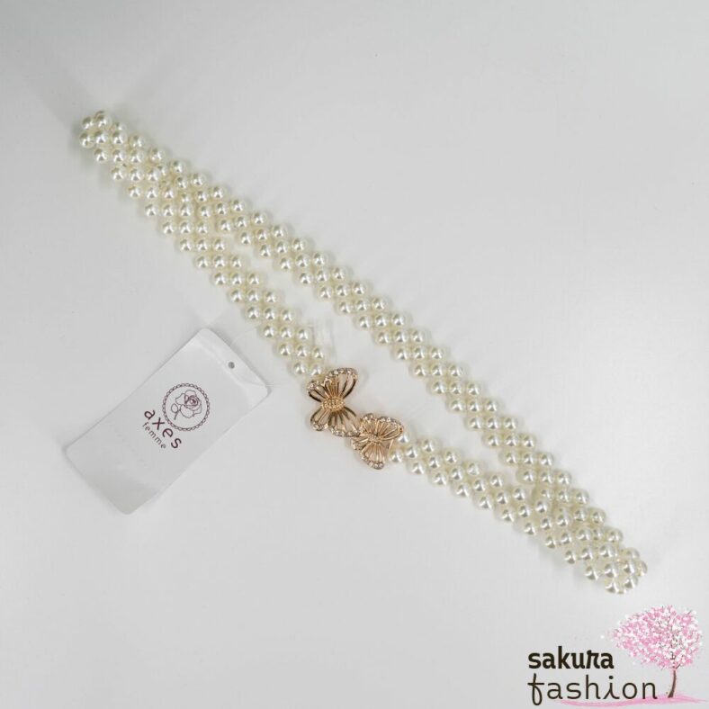 Axes Femme Taillengürtel Perlengürtel Weiß Zierschnalle Gold Schmetterling Elegant Schmucksteine Funkelnd Accessoire Japan Kawaii Feminin butterfly pearl rubber belt gold