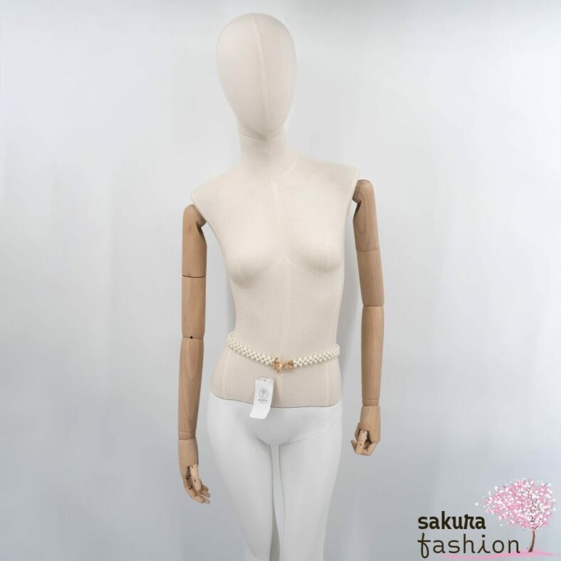 Axes Femme Taillengürtel Perlengürtel Weiß Zierschnalle Gold Schmetterling Elegant Schmucksteine Funkelnd Accessoire Japan Kawaii Feminin butterfly pearl rubber belt gold