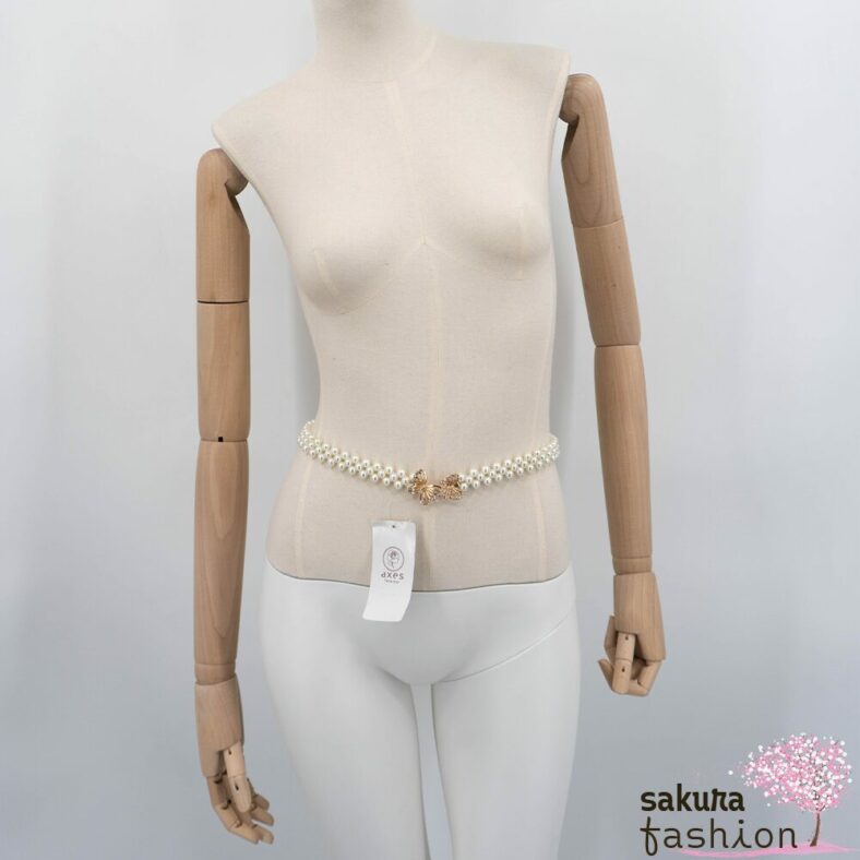 Axes Femme Taillengürtel Perlengürtel Weiß Zierschnalle Gold Schmetterling Elegant Schmucksteine Funkelnd Accessoire Japan Kawaii Feminin butterfly pearl rubber belt gold