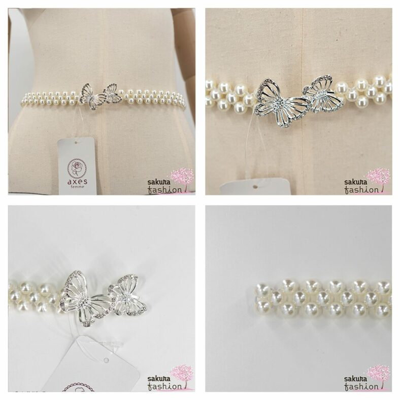 Butterfly pearl rubber Belt - silver