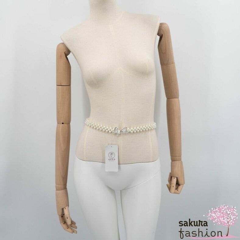 Axes Femme Taillengürtel Perlengürtel Weiß Zierschnalle Silber Schmetterling Elegant Schmucksteine Funkelnd Accessoire Japan Kawaii Feminin butterfly pearl rubber belt silver