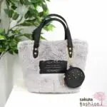 Axes Femme Kunstfelltasche Grau Handtasche Kunstlederdetails mini Tasche Portmonee Umhängetasche Japan Kawaii Feminin fur mini tote with pouch grey