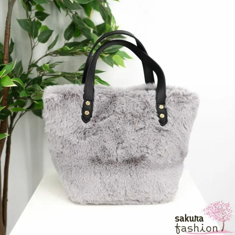 Axes Femme Kunstfelltasche Grau Handtasche Kunstlederdetails mini Tasche Portmonee Umhängetasche Japan Kawaii Feminin fur mini tote with pouch grey