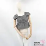 Rmine Shirt Kariert Schwarz Weiß Bogenkantensaum Gerafft Schößchenshirt Rüsche quadratischer Ausschnitt Japan Kawaii square neck ruched tops black check