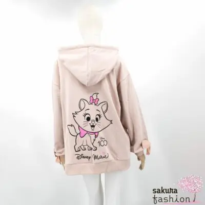 Rojita Disney Kapuzenpullover Oversized Pulloverkleid Rosa Rückenprint Motivdruck Katze Marie Kapuze Schleife Kängurutasche 100. Jubiläum Japan Kawaii Marie chan back print hoodie pink