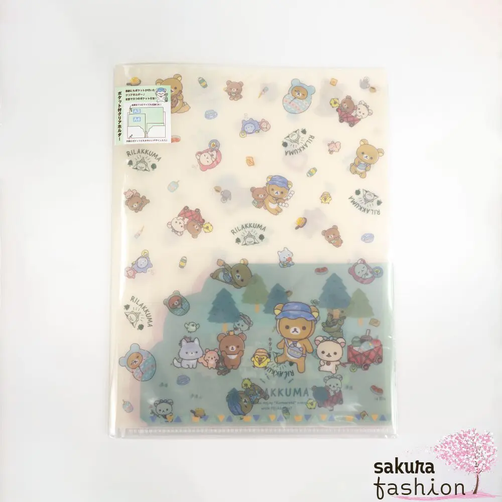 San-X Rilakkuma Sichthülle Aktenhülle DIN A4 und DIN A3 Bärenmotiv Braun Rilakkuma Japan Kawaii clear holder with pocket (komorebi camp)