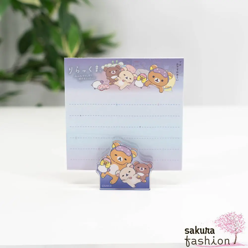 San-X Rilakkuma Memohalter Kartenständer mit Notizblock Blau Liniert Moti Bär Rilakkuma Vogelküken Kiiroitori Japan Kawaii memo with clip stand sleeping with you