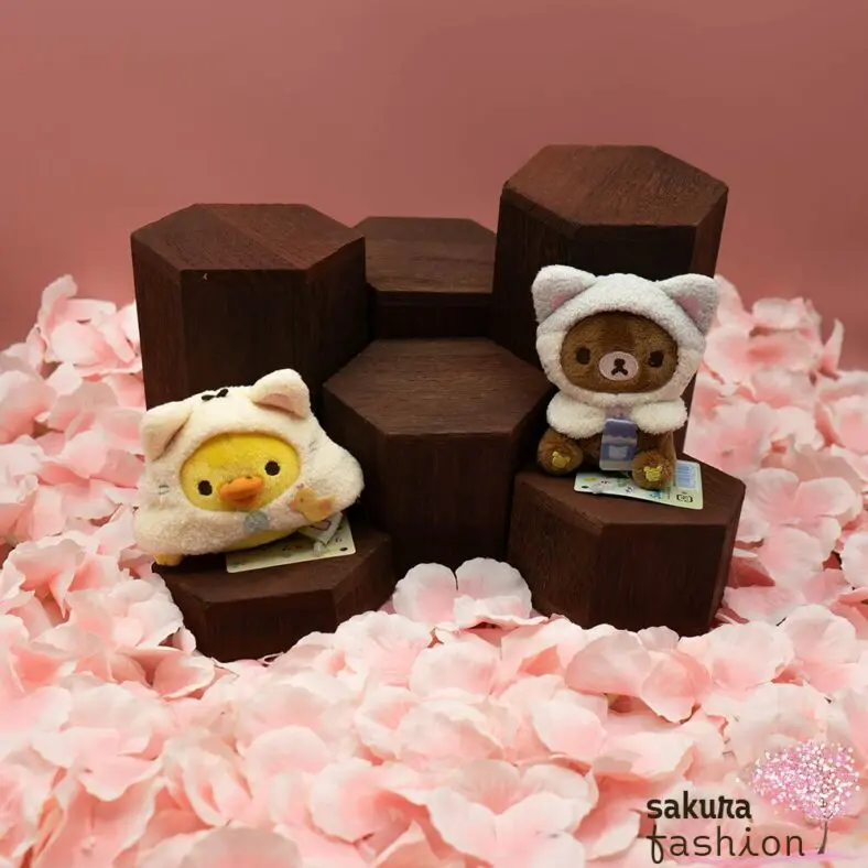 Rilakkuma San-X Tenori Stofftier Handgröße Vogelküken Kiiroitori Gelb Bär Chairoikoguma Braun Bademantel Katzenohren Spa Japan Kawaii hand sized stuffed toy neko neko no yu kiiroitori chairoikoguma