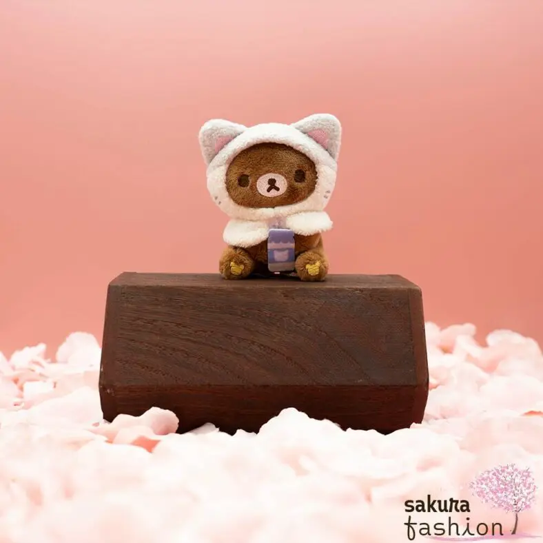 Rilakkuma San-X Tenori Stofftier Handgröße Bär Chairoikoguma Braun Bademantel Katzenohren Spa Plüschtier Japan Kawaii hand sized stuffed toy neko neko no yu chairoikoguma