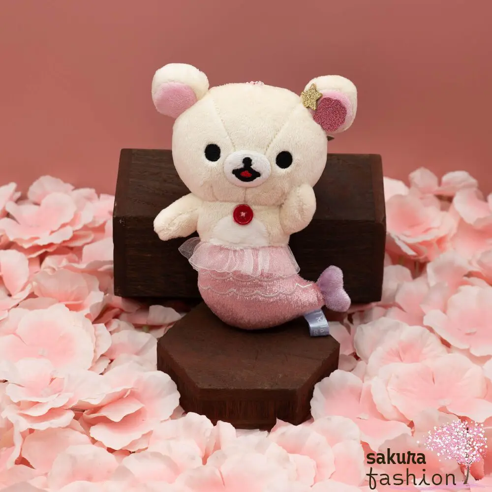 San-X Anhänger Stofftier Plüschtier Bär Korilakkuma Weiß flauschig Glitzernd Meerjungfrau Rosa Muschel Seestern Merchandise Taschenaccessoire Japan Kawaii hanging plush toy (sea relaxing feelings - korilakkuma (mermaid))