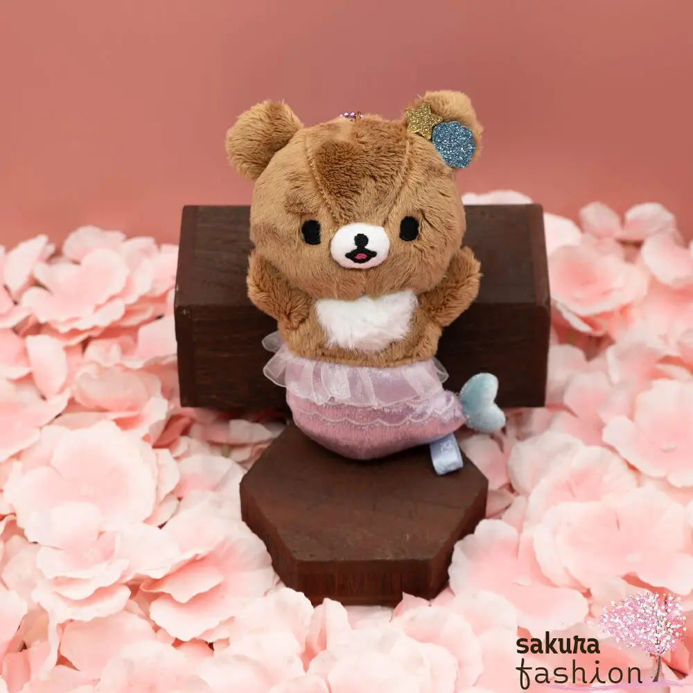 San-X Anhänger Stofftier Plüschtier Bär Chairoikoguma Braun flauschig Glitzernd Meerjungfrau Rosa Muschel Seestern Merchandise Taschenaccessoire Japan Kawaii hanging plush toy (umi-rira-kibun hairoikoguma (Mermaid))