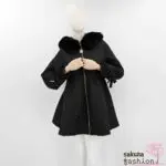 Rojita Steppmantel Schwarz Herzmusterung Kunstfellkapuze Schleifen Tailliert Japan Kawaii heart quilted coat black