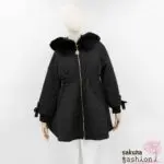 Rojita Steppmantel Schwarz Herzmusterung Kunstfellkapuze Schleifen Tailliert Japan Kawaii heart quilted coat black
