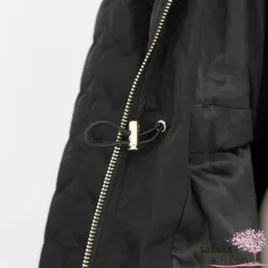 Rojita quilted coat black heart pattern faux fur hood bows fitted Japan Kawaii heart quilted coat black