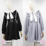 Rojita Kleid Kurz Mini Schwarz Blau Farbdetails Weiß Scheife Transparent Rüschen Spitze