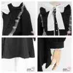 Rojita Kleid Kurz Mini Schwarz Farbdetails Weiß Schleife Transparent Langarm Rüschen Spitze Zierknöpfe Tailliert Japan Kawaii color coordinated sheer big ribbon dress black