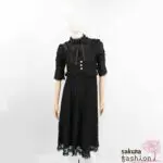 Rojita Maxikleid Lang Schwarz Spitzenkleid Glitzereffekt Floral Halbarm Ärmelraffung Federbustier Kragenschleife Japan Kawaii Feminin lace long dress black