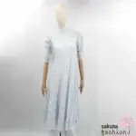Rojita Maxikleid Lang Hellblau Spitzenkleid Glitzereffekt Floral Halbarm Ärmelraffung Federbustier Kragenschleife Japan Kawaii Feminin lace long dress saxe blue