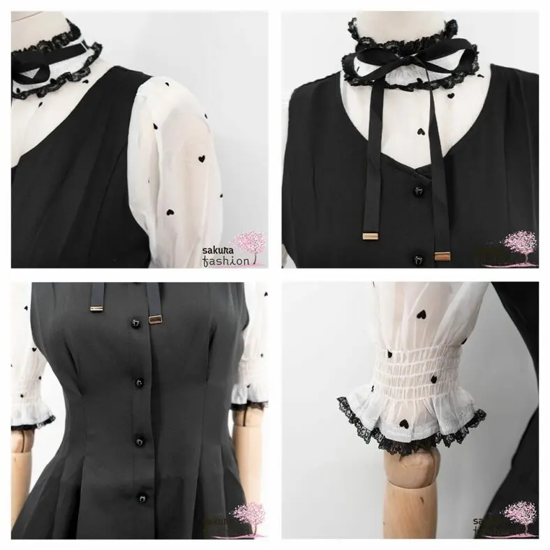 【翌日発送可能】 dress layered dot Heart | Rojita | (black/pink 1423951 Tシャツ(半袖/袖なし)