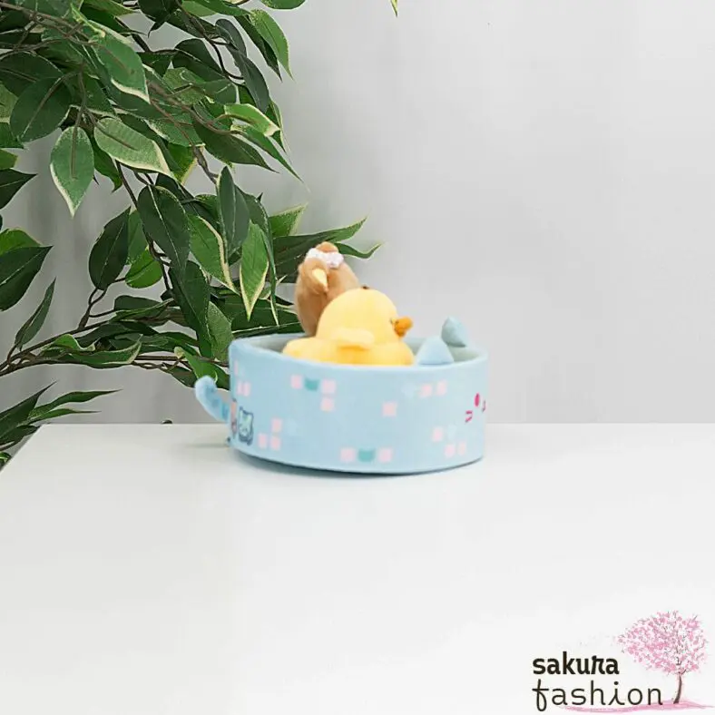 San-X Rilakkuma Stofftier Set Stoffbär Braun Rilakkuma Stoffvogelküken Gelb Kiiroitori Katzenpool Blau Sammelset Mount Fuji Japan Kawaii public bath stuffed animal set neko neko no yu