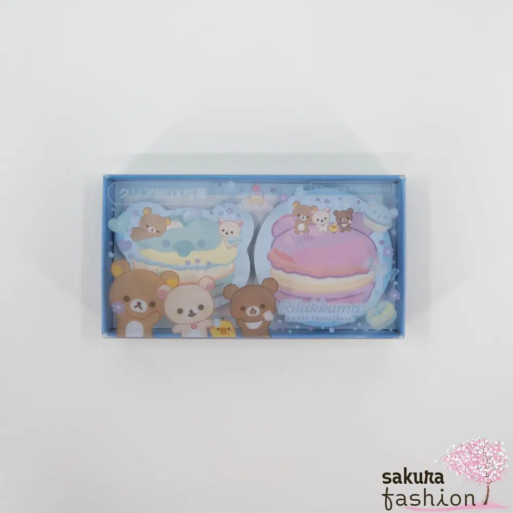 San-X Rilakkuma Haftnotizen Box Transparent Blau Bär Korilakkuma Chairoikoguma Weiß Braun Keksmotiv Macaronmotiv Japan Kawaii clear box sticky notes (rilakkuma blue)