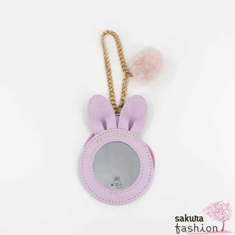 San-X Taschenanhänger Hasenohren Spiegelanhänger Lila Motiv Korilakkuma Bär Weiß Hasen Braun Herzen Pink Schriftzug Pompon Rosa Weich Flauschig Japan Kawaii Accessoire mirror bag pendant (korilakkuma and rabbit tea time)