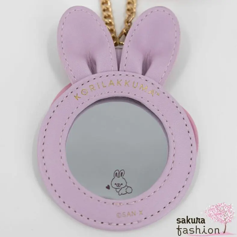 San-X Taschenanhänger Hasenohren Spiegelanhänger Lila Motiv Korilakkuma Bär Weiß Hasen Braun Herzen Pink Schriftzug Pompon Rosa Weich Flauschig Japan Kawaii Accessoire mirror bag pendant (korilakkuma and rabbit tea time)