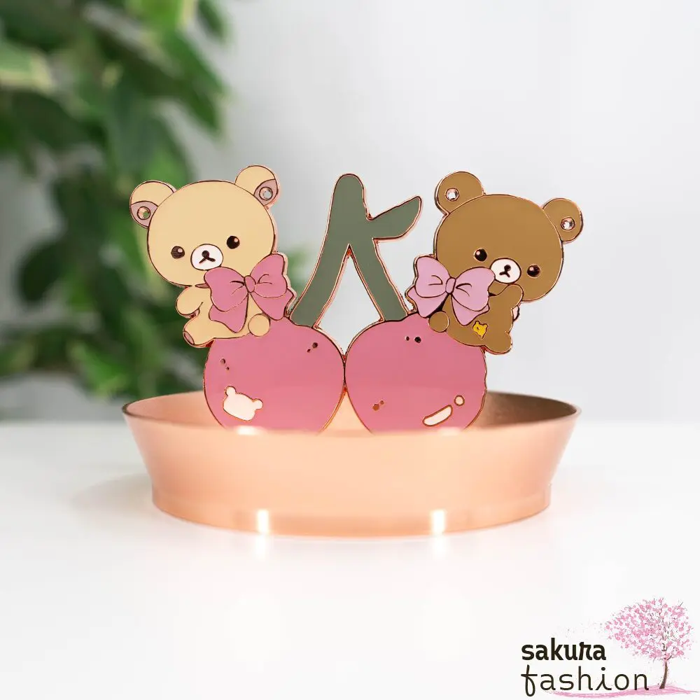 San-X Rilakkuma Schmuckschale Metall Rosa Bär Korilakkuma Weiß Chairoikoguma Braun Kirsche Ohrringhalter Japan Kawaii korilakkuma and chairoikoguma accessory tray korikogu jewel cherry pink