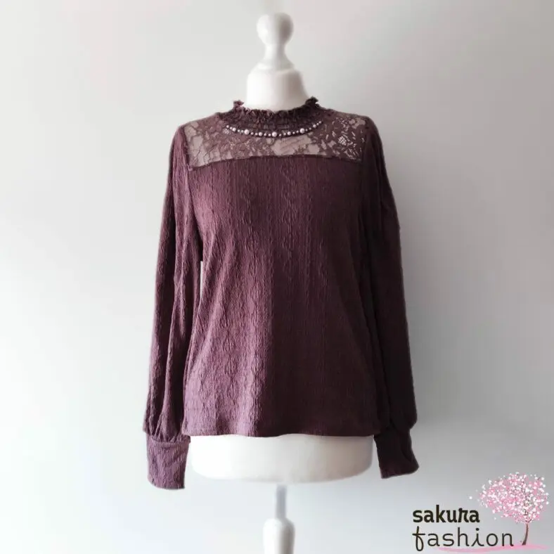 Axes Femme Strickpullover Dunkelrosa Jacquard Musterung Spitze Rüschen Perlen Japan Kawaii Feminin fukure jacquard pullover pink