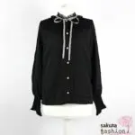Axes Femme Bluse Schwarz Langarm Stehkragen Spitze Gepunktet Kragenband Kragenschleife Japan Kawaii lacy pearl stand collar blouse black