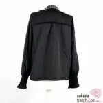 Axes Femme Bluse Schwarz Langarm Stehkragen Spitze Gepunktet Kragenband Kragenschleife Japan Kawaii lacy pearl stand collar blouse black