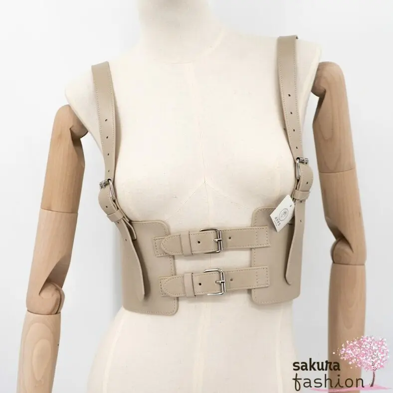 Axes Femme Poetique Harness-Taillengürtel Ecru Schnallendetails Japan Kawaii Feminin Accessoire harness belt ecru