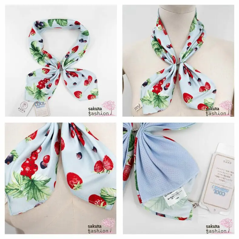 Axes Femme Kleiner Tuchschal Mintgrün Kühlungseffekt Früchtemuster Obstmotiv Magnetverschluss Modisch Japan Kawaii Feminin Accessoire fruits pattern cooling scarf mint green