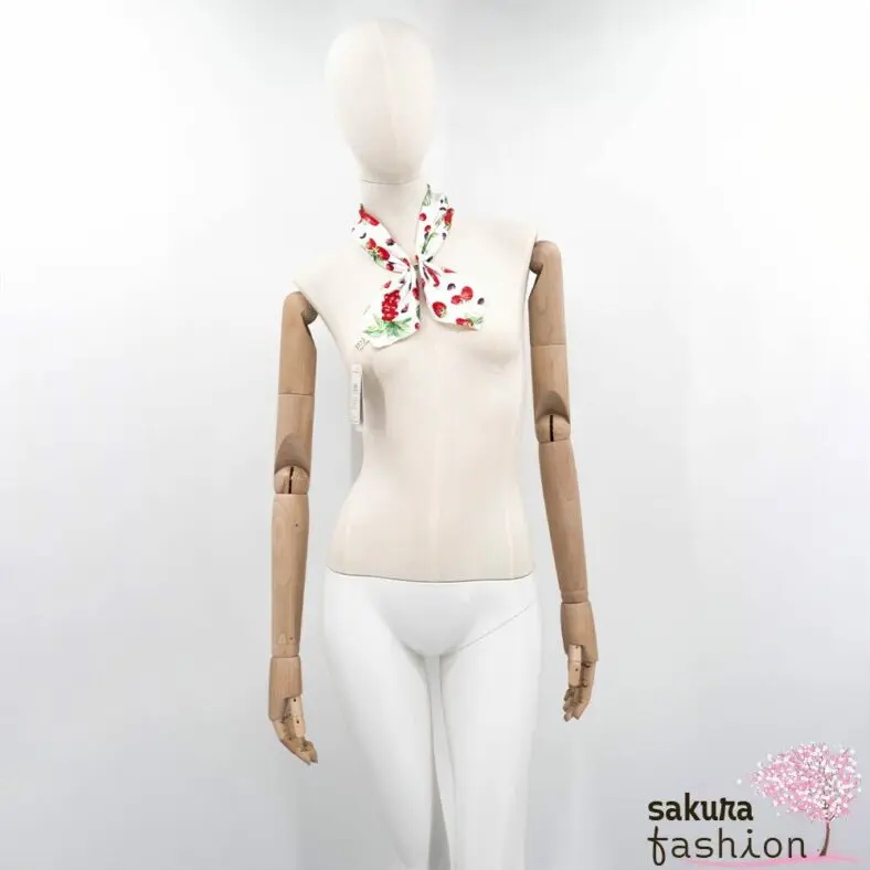Axes Femme Kleiner Tuchschal Weiß Kühlungseffekt Früchtemuster Obstmotiv Magnetverschluss Modisch Japan Kawaii Feminin Accessoire fruits pattern cooling scarf white