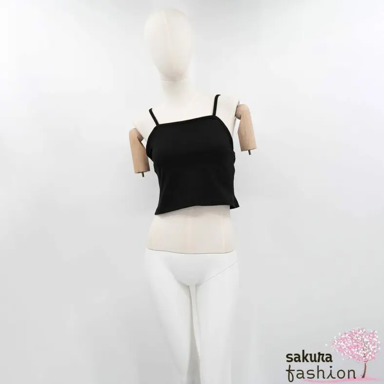 Axes Femme Set Langarmshirt Trägertop Schwarz Schleifen Basic Japan Kawaii Feminin ribbon top camisole set black