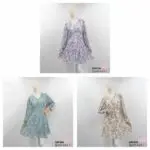 Axes Femme Kleid Minikleid Zart Grün Creme Lavendel Floral Blumenmuster Zierknöpfe Tailliert Schnürung Langarm Kurz Leicht Luftig Japan Kawaii Feminin floral sketch dress green cream lavender