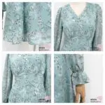 Axes Femme Kleid Minikleid Zart Grün Floral Blumenmuster Zierknöpfe Tailliert Schnürung Langarm Kurz Leicht Luftig Japan Kawaii Feminin floral sketch dress green