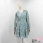 Axes Femme Kleid Minikleid Zart Grün Floral Blumenmuster Zierknöpfe Tailliert Schnürung Langarm Kurz Leicht Luftig Japan Kawaii Feminin floral sketch dress green