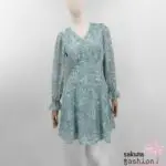 Axes Femme Kleid Minikleid Zart Grün Floral Blumenmuster Zierknöpfe Tailliert Schnürung Langarm Kurz Leicht Luftig Japan Kawaii Feminin floral sketch dress green