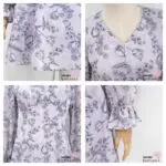 Axes Femme Kleid Minikleid Zart Lavendel Floral Blumenmuster Zierknöpfe Tailliert Schnürung Langarm Kurz Leicht Luftig Japan Kawaii Feminin floral sketch dress lavender