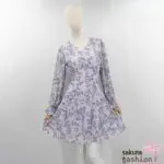 Axes Femme Kleid Minikleid Zart Lavendel Floral Blumenmuster Zierknöpfe Tailliert Schnürung Langarm Kurz Leicht Luftig Japan Kawaii Feminin floral sketch dress lavender